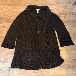 DVF Black Crochet Knit Sweater / Coat with pockets Size L